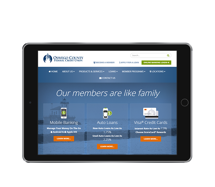 credit union website design tablet landscape of oswego county fcu from acs inc web design and seo