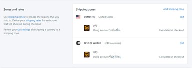 The backend of shopify shipping options