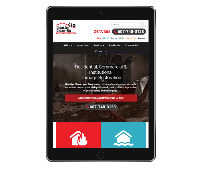 website branding tablet portrait view of disaster clean up from acs web design and seo
