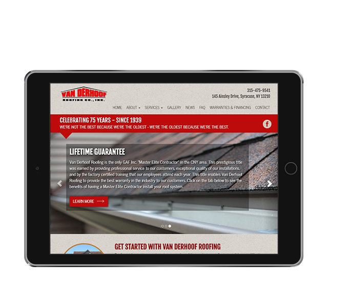 roofing website design tablet landscape van derhoof by acs