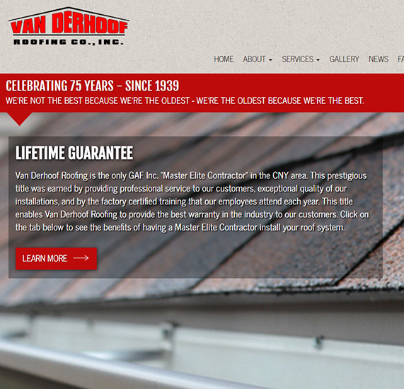 roofing website design custom for van derhoof by acs