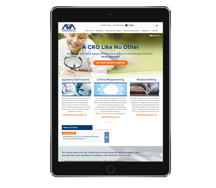 healthcare website design tablet portrait view mms holdings from acs web design and seo