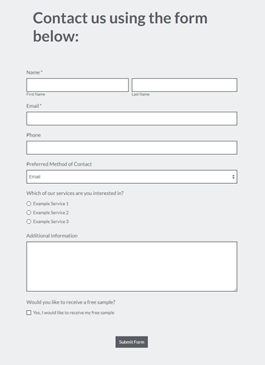 Example online quote form