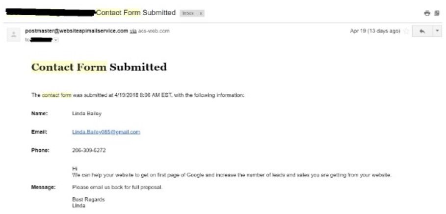 contact form spam prevention example 1 from acs web design and seo