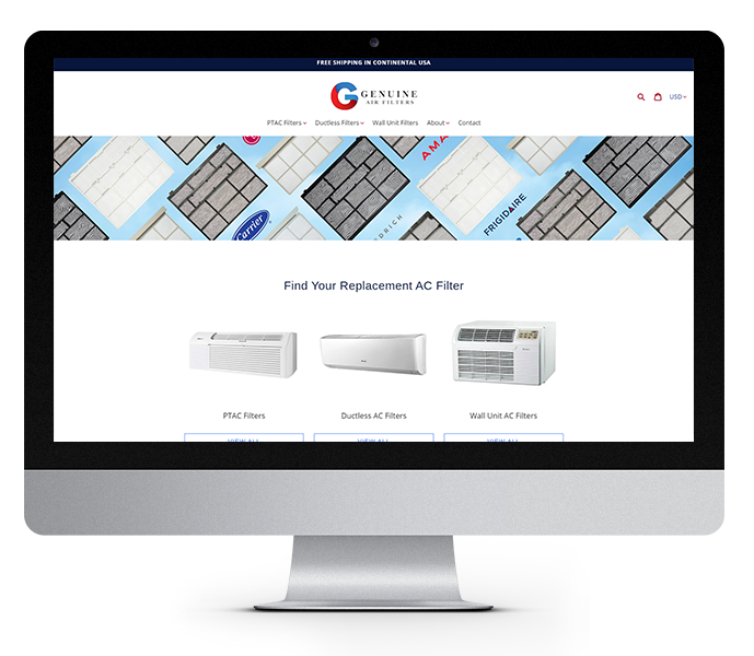 ecommerce website design desktop genuine air filters