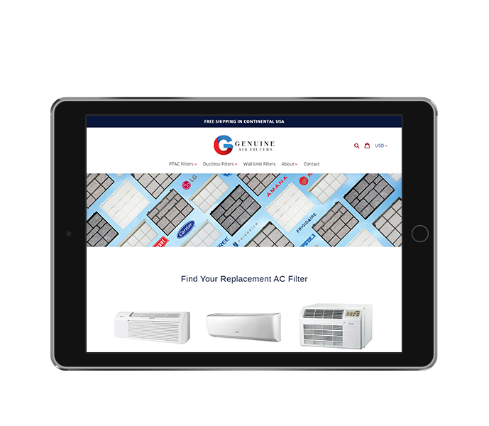 ecommerce website design tablet landscape genuine air filters