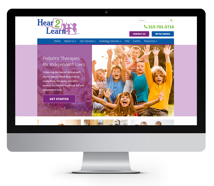pediatric website design desktop view for hear 2 learn