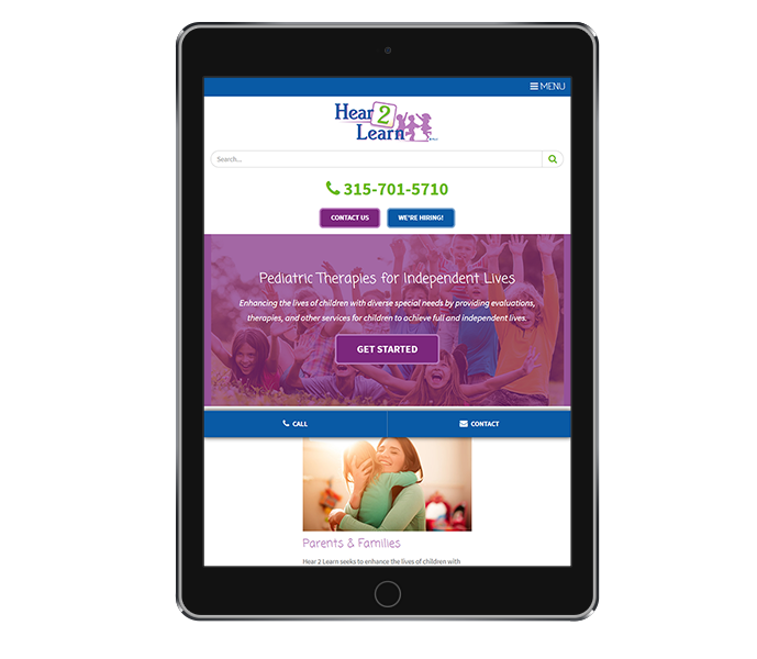pediatric website design tablet portrait hear 2 learn 