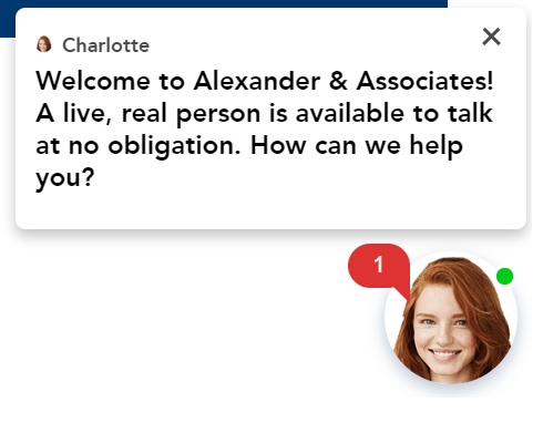 lawyer website design lead chat integration for alexander and associates