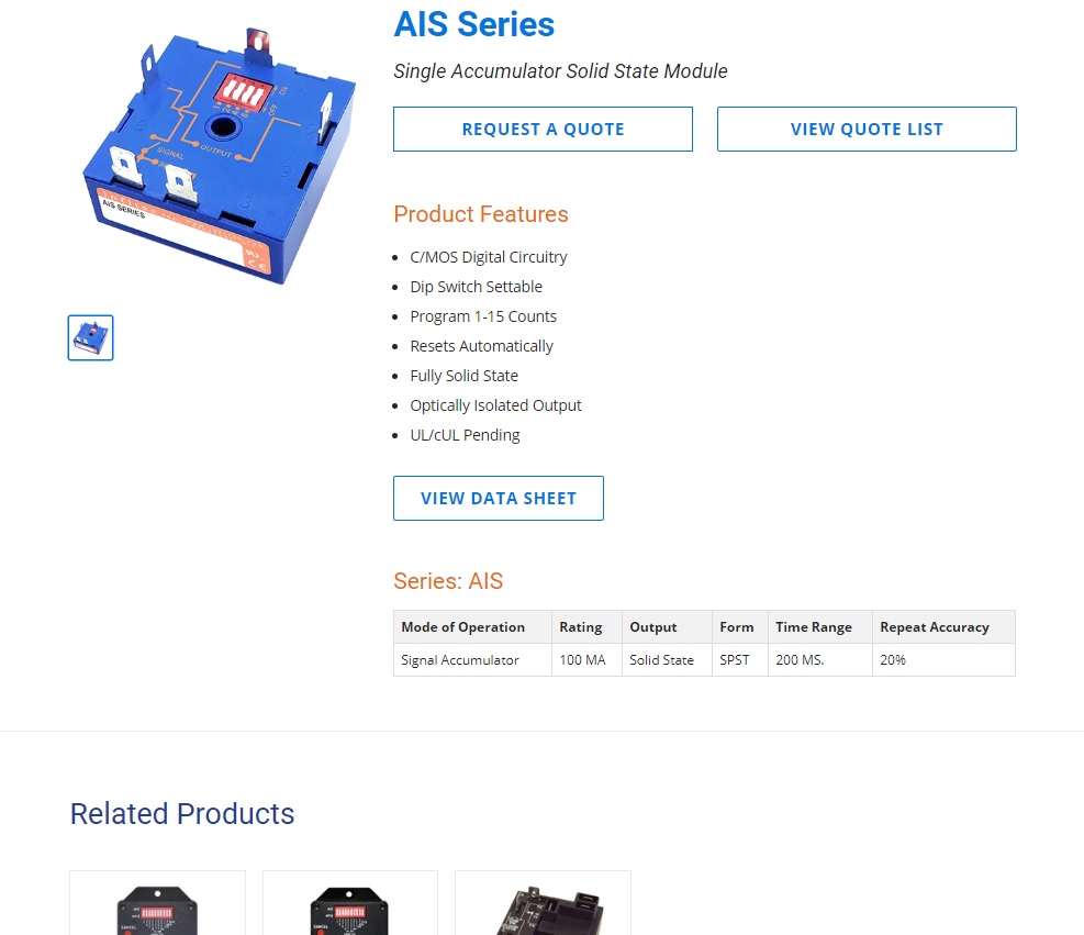 catalog website screenshot of product detail page on infitec by acs web design and seo