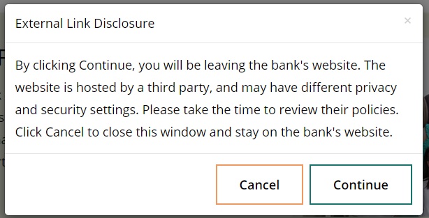 bank website design speedbump system warning of  leaving bank website to third party website when link clicked for fulton savings bank by acs web design and seo