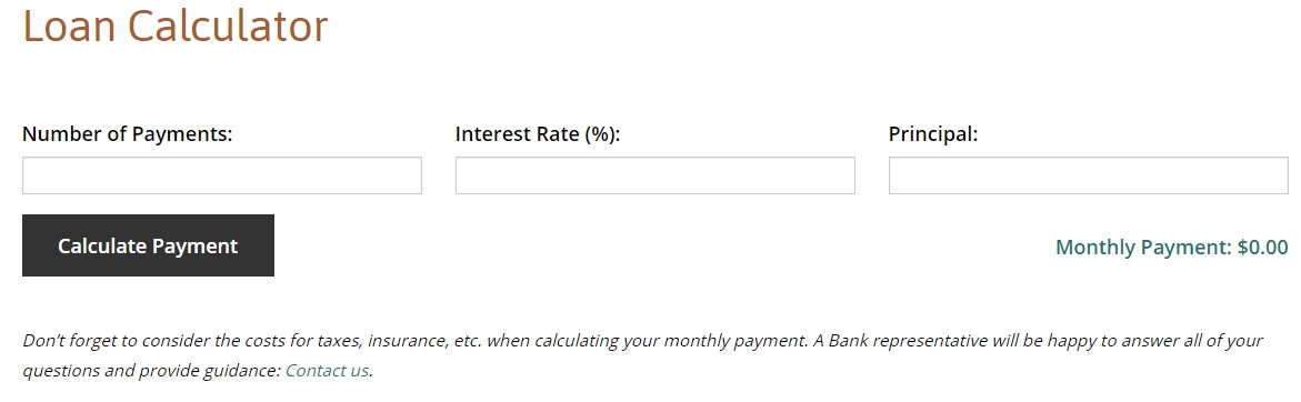 bank website design screenshot example of loan calculator on fulton savings bank integrated by acs web design and seo