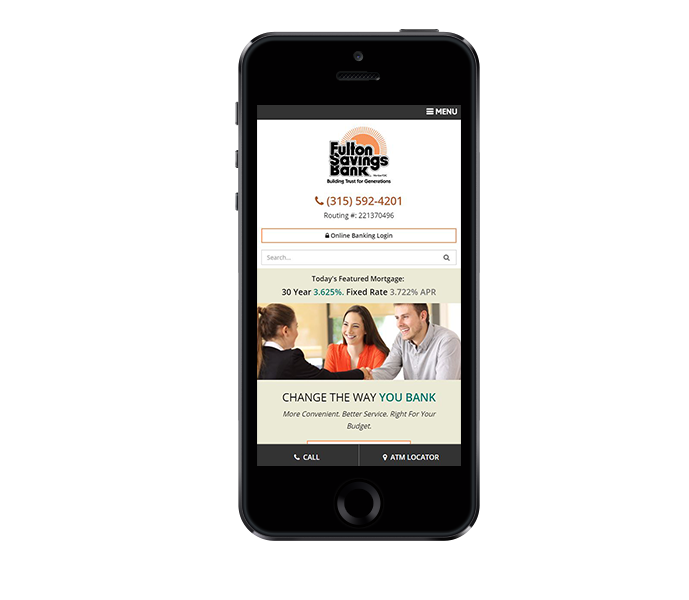 bank website design image of fulton savings bank website on mobile phone view