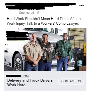 is facebook advertising for lawyers effective example ad hard work shouldnt mean hard times after a work injury talk to a workers comp lawyer delivery and truck drivers work hard