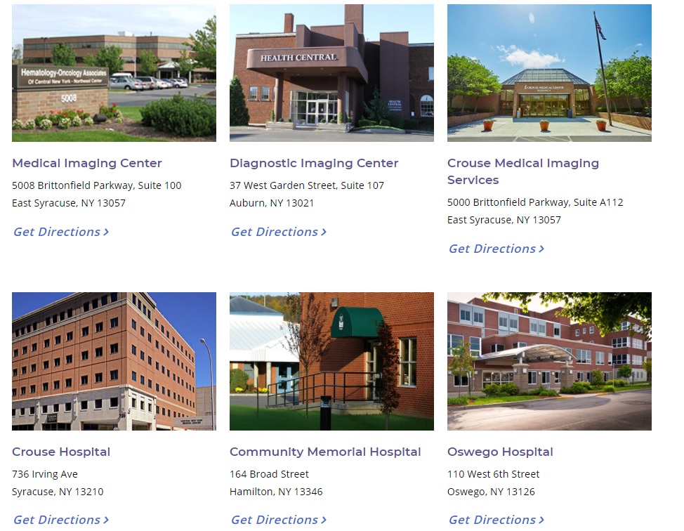 medical office website design image of medical office locations including addresses and link for direction