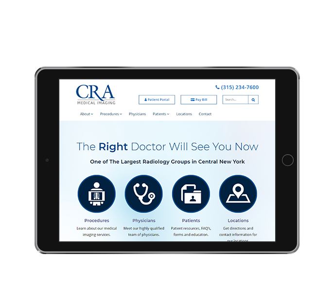 medical office website design image of cra medical imaging tablet landscape view