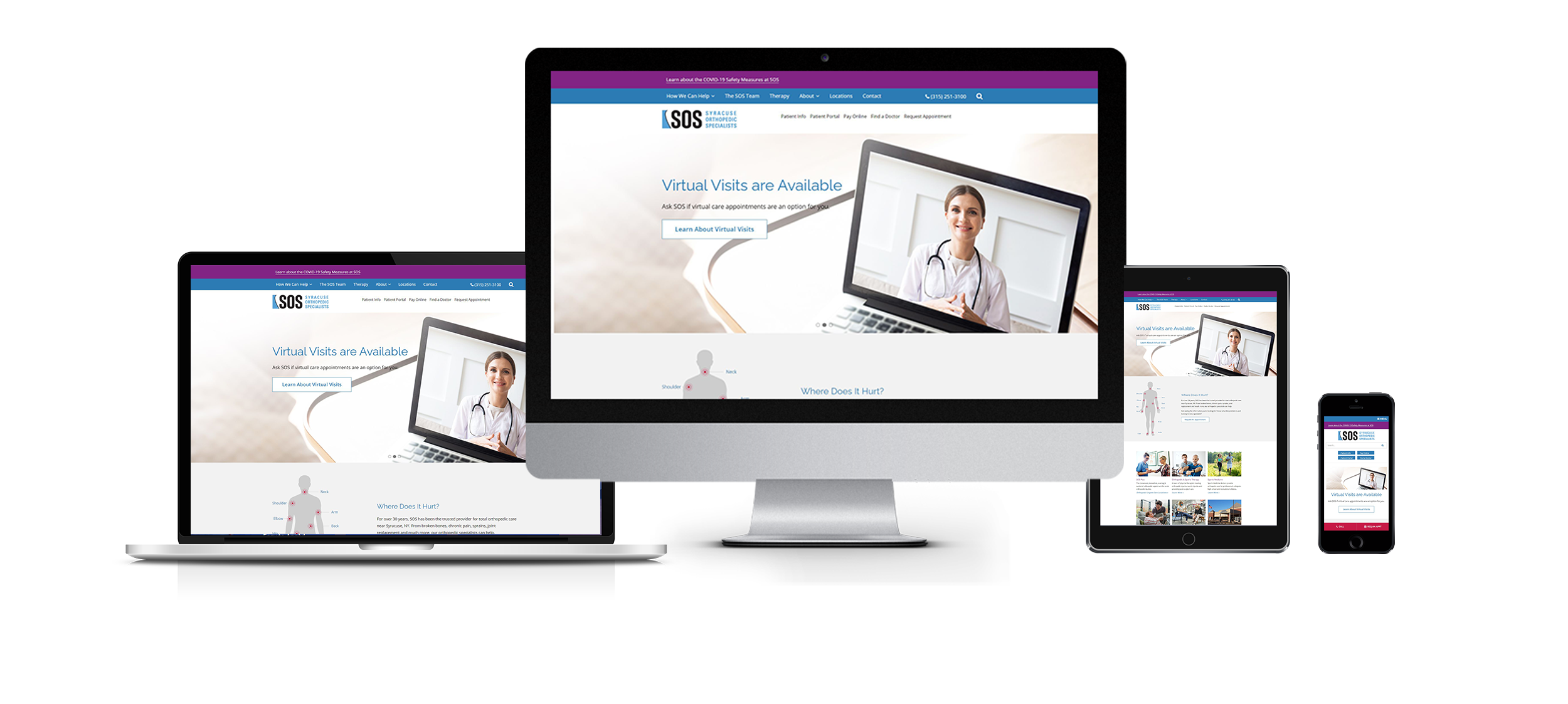 medical website design and development responsive web design image of sos website on different devices