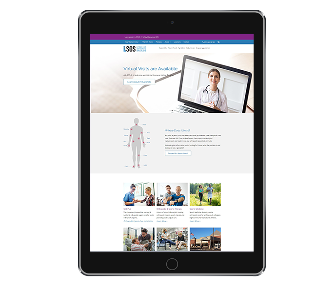 medical website design and development image of tablet portrait view of sos website