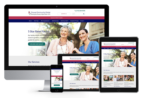 nursing home website design image of crouse community center website on different devices