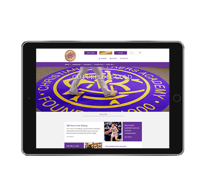 private school website design image of cba website on tablet landscape view