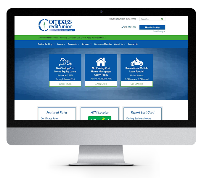 ada compliant website design desktop view of compass federal credit union website