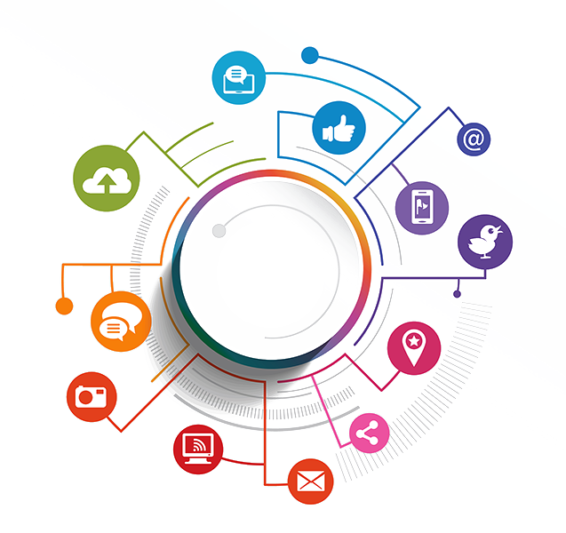lead generation through social media marketing graphic of interconnecting icons for messaging locations sharing and more