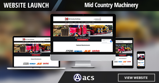heavy equipment ecommerce website design portfolio listing mid country machinery website launch acs logo view website button