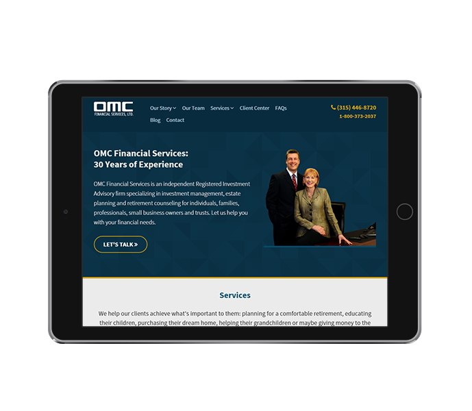 financial services web design image of omc financial services website design tablet landscape view