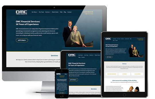 financial services web design image of responsive web design on multiple devices for omc