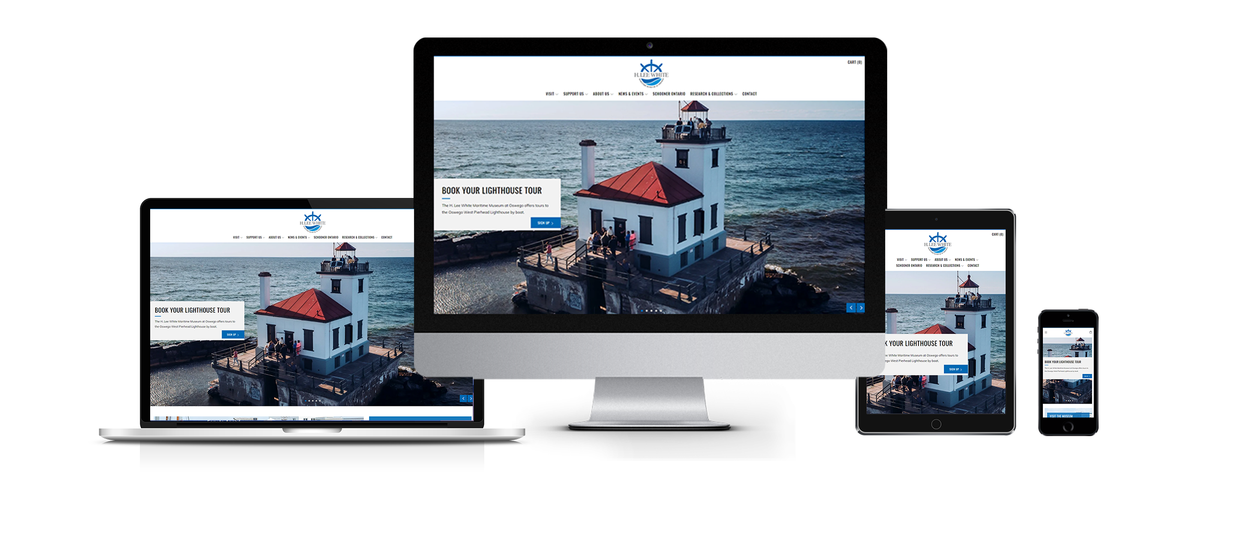 non profit website design image of responsive web design for h lee white maritime museum on multiple devices