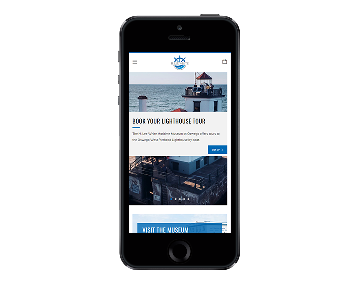 non profit website design image of h lee white maritime museum mobile view