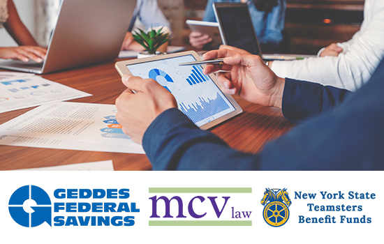 web design company business professionals growing team and logos for geddes federal savings and loan association, mcv law, and new york teamsters benefit fund