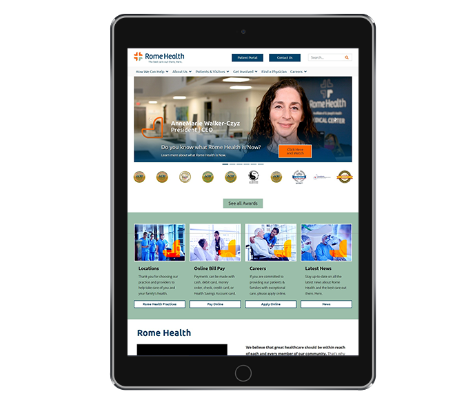 hospital website design image of rome health hospital website tablet portrait view