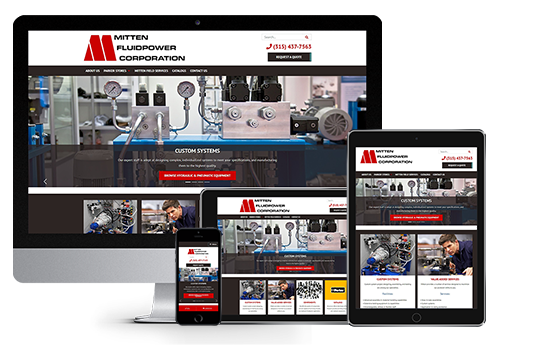 industrial website design image of mitten fluidpower website on multiple devices