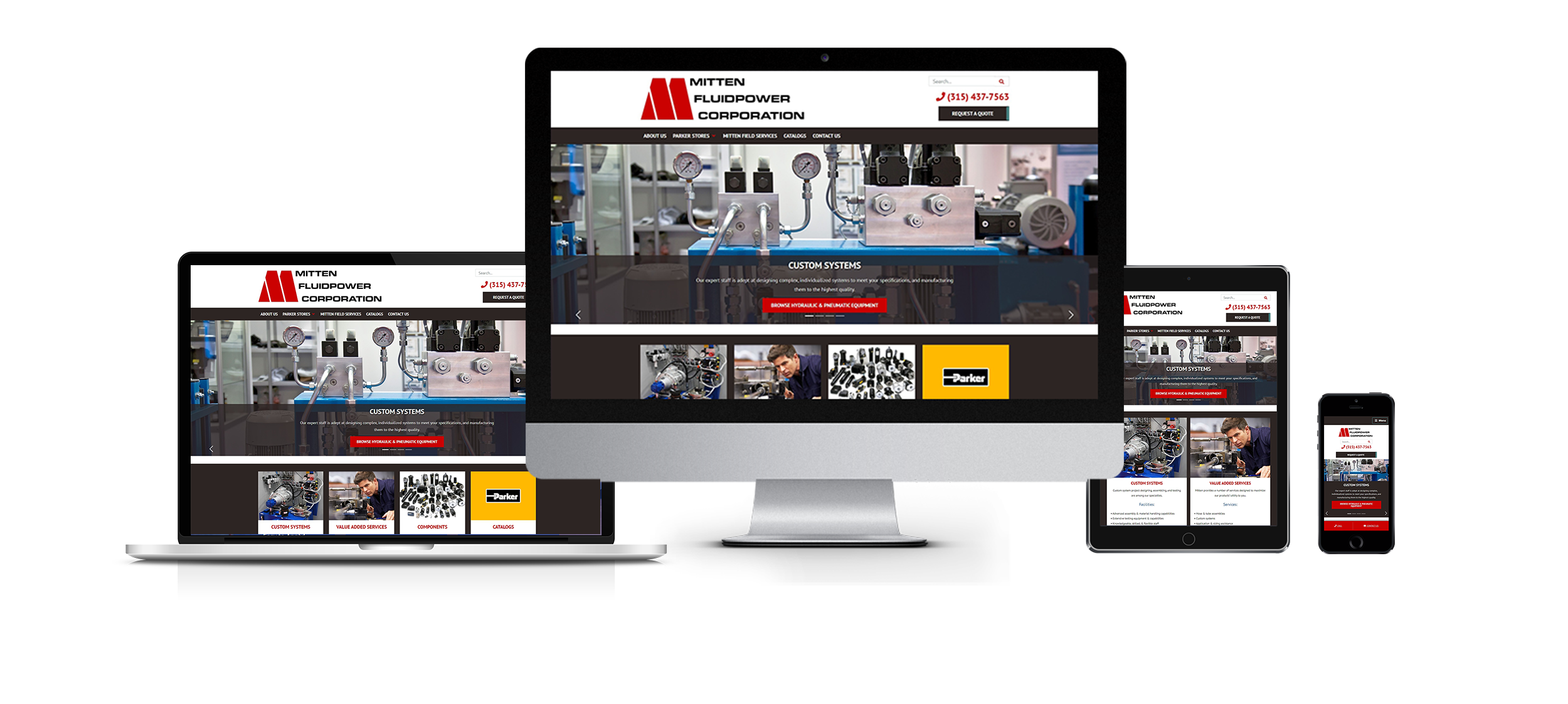 industrial website design responsive web design image of mitten fluidpower website on multiple devices