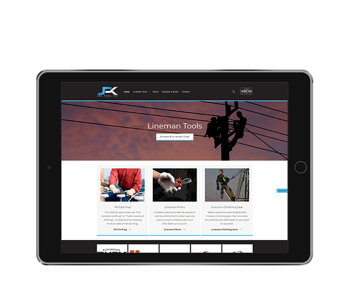 catalog web design image of jpk tool co website on tablet landscape view