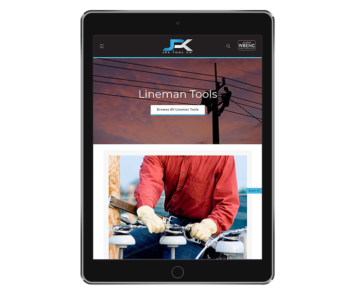 catalog web design image of jpk tool co website on tablet portrait view