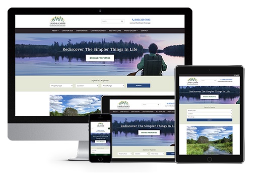 real estate web design image of land and camps website on multiple devices to represent responsive website design by acs web design and seo