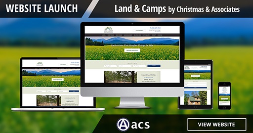 real estate web design image for website launch of land and camps by christmas and associates with view website button