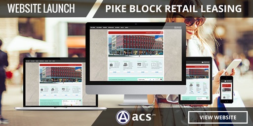 real estate web design image for website launch of pike block retail leasing with view website button