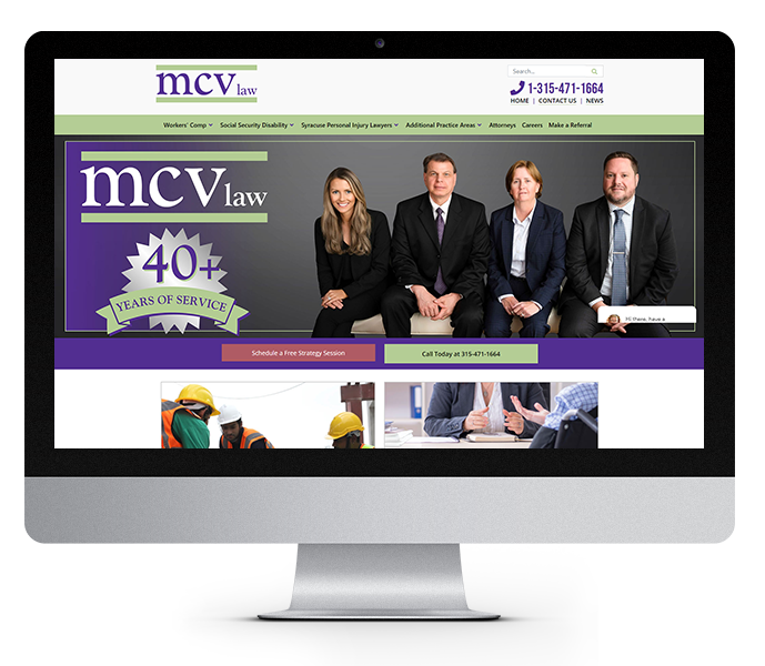 legal website design and law firm web design for mcv law desktop view from acs web design and seo