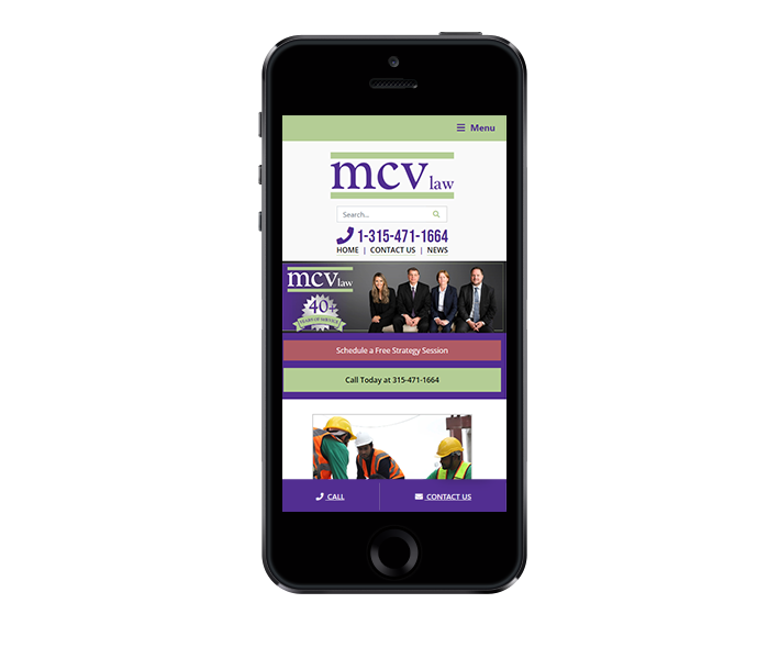 legal website design and law firm web design for mcv law mobile view from acs