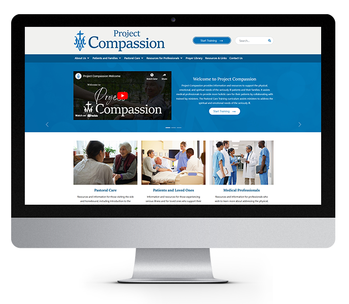 health care website design image of project compassion website design on desktop computer