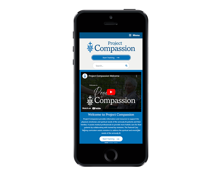 health care website design image of project compassion website design on phone