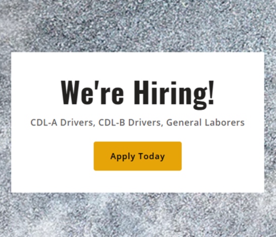 construction website design we're hiring cdl-a drivers, cdl-b drivers, general laborers carousel slide