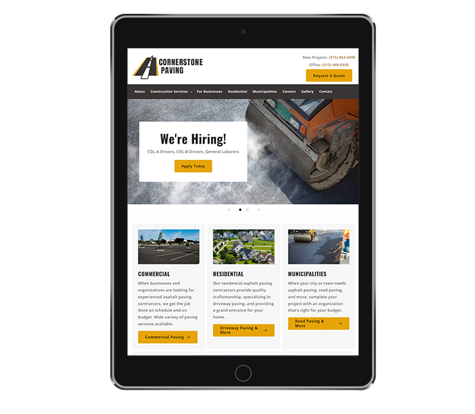 construction website design cornerstone paving tablet portrait view