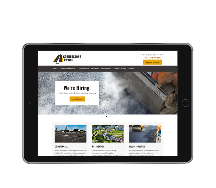 construction website design cornerstone paving website tablet landscape view