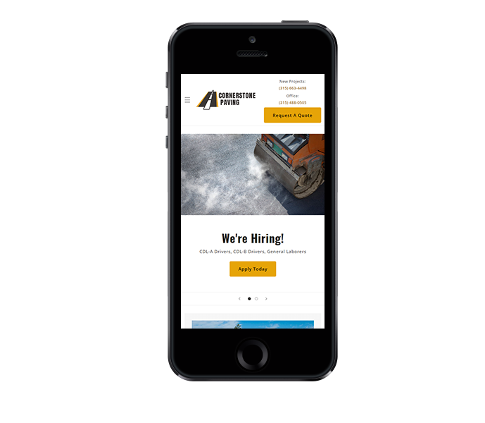 construction website design cornerstone paving website mobile phone view
