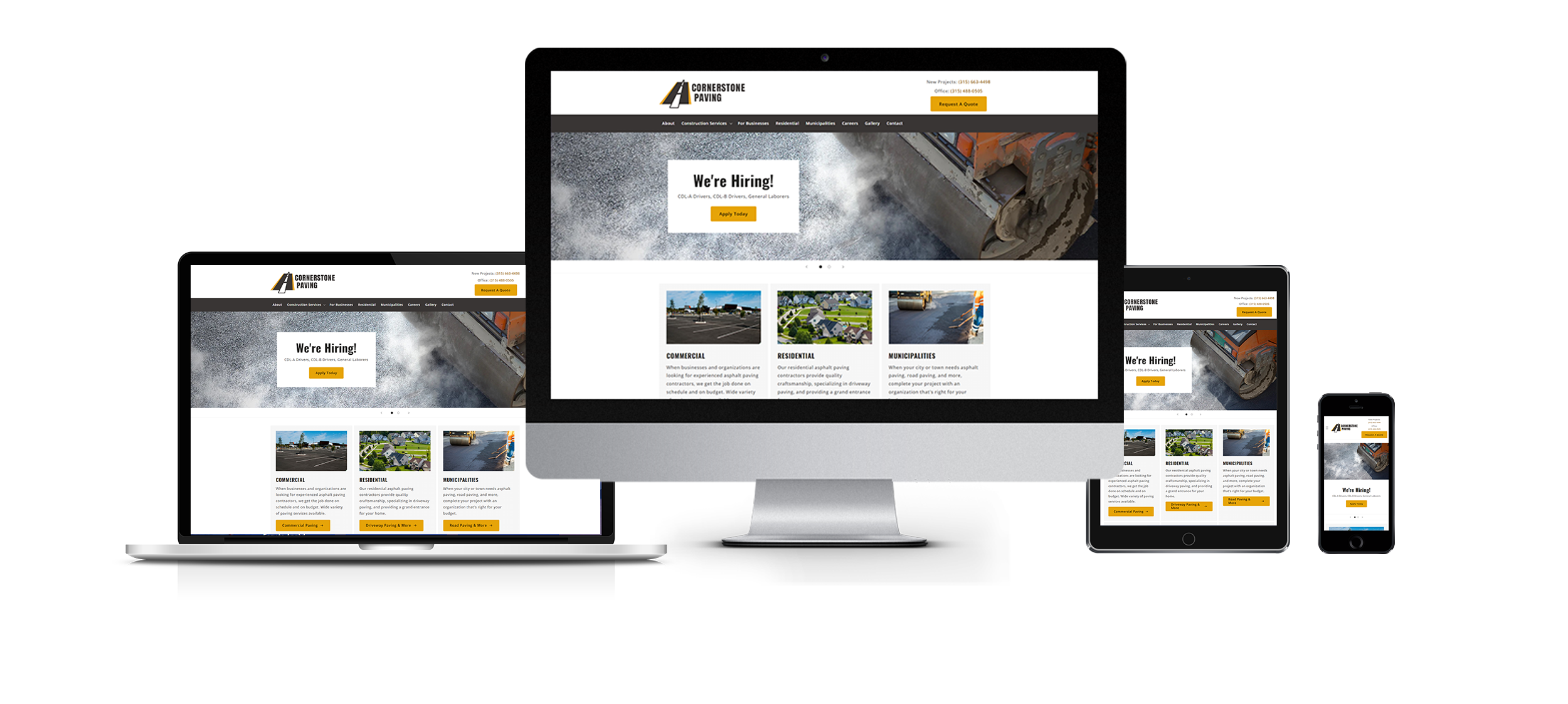 construction website design responsive website design cornerstone paving website on various devices