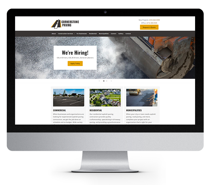 construction website design cornerstone paving website on desktop computer